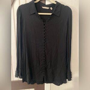 Soft Surroundings Black Button Down Tunic Top Shirt Large Ruffle Sleeves Classy
